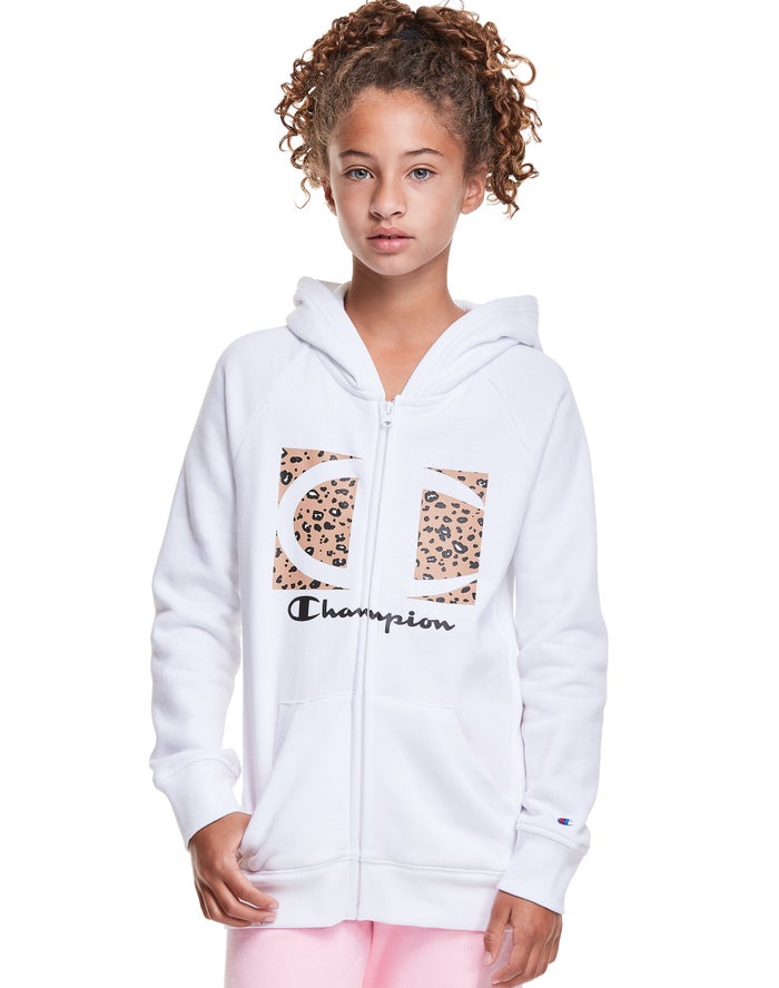 Champion Fleece Raglan Full Zip Leopard Knockout Logo - Tytön Valkoinen Huppari - Suomi 3924786-VE